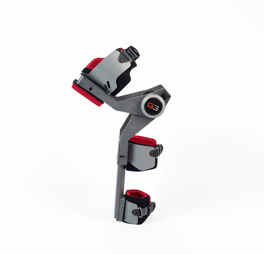Gray and red sports device with 'G3' branding on a white background