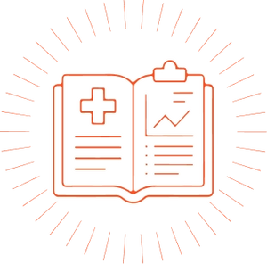 Outline of an open book with a cross symbol on a white background