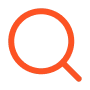 Orange magnifying glass icon on a white background