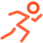 Orange icon of a person running on a white background