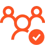 Icon of three people with a check mark, representing approval.