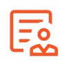 Orange icon of a person with a document on a white background
