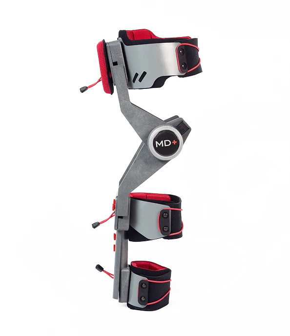 Gray and red adjustable device with 'MD' branding on a white background