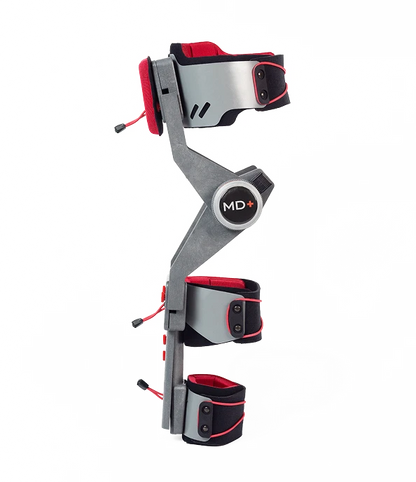 Gray and red adjustable device with 'MD' branding on a white background