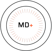 Circular design with 'MD+' text in the center