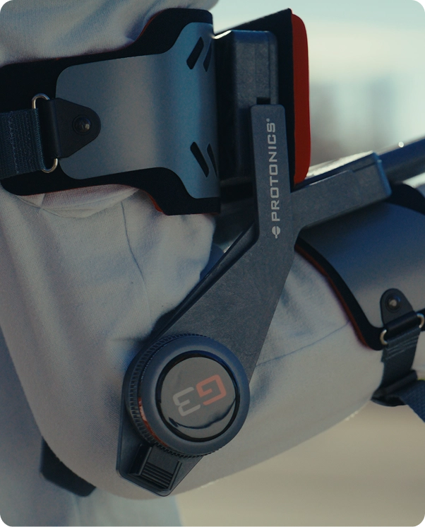 Close-up of a Protonics device attached to a leg