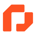 Orange geometric logo on a white background